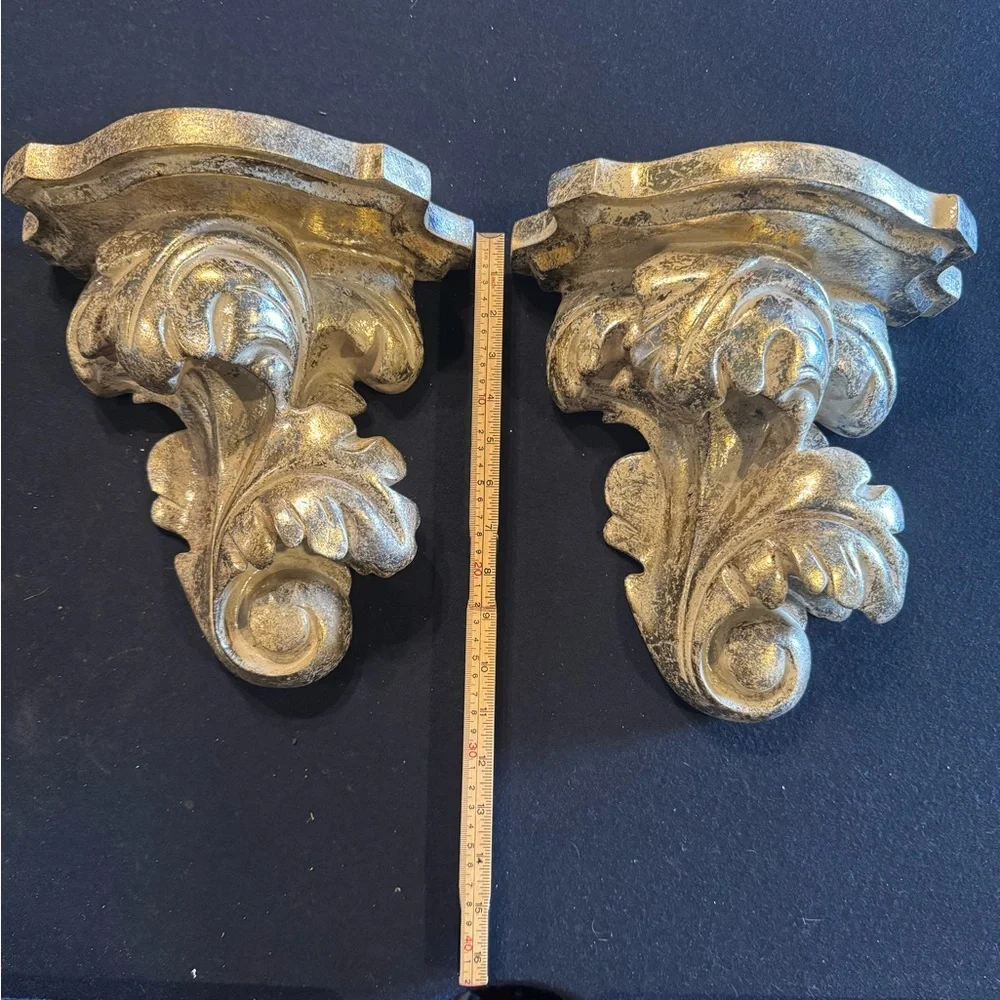 Pair of Elegant Gold and Silver Finish Wall Corbels